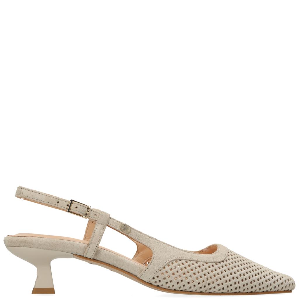 Beige dames Fred de la Bretoniere Carly Sling suède leren slingback pumps met gesp