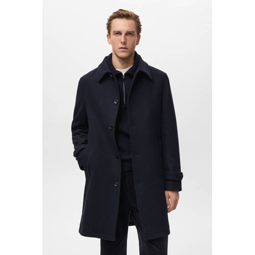 Mango Man manteljas met wol donkerblauw afbeelding