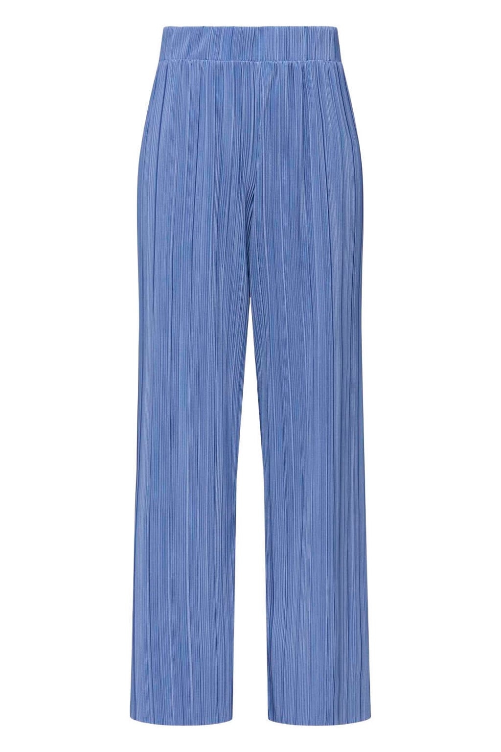 Blauwe dames ONLY CARMAKOMA wide leg regular waist casual broek met effen