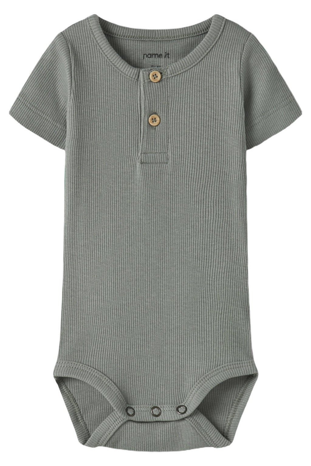 NAME IT BABY romper grijsgroen rib gebreid