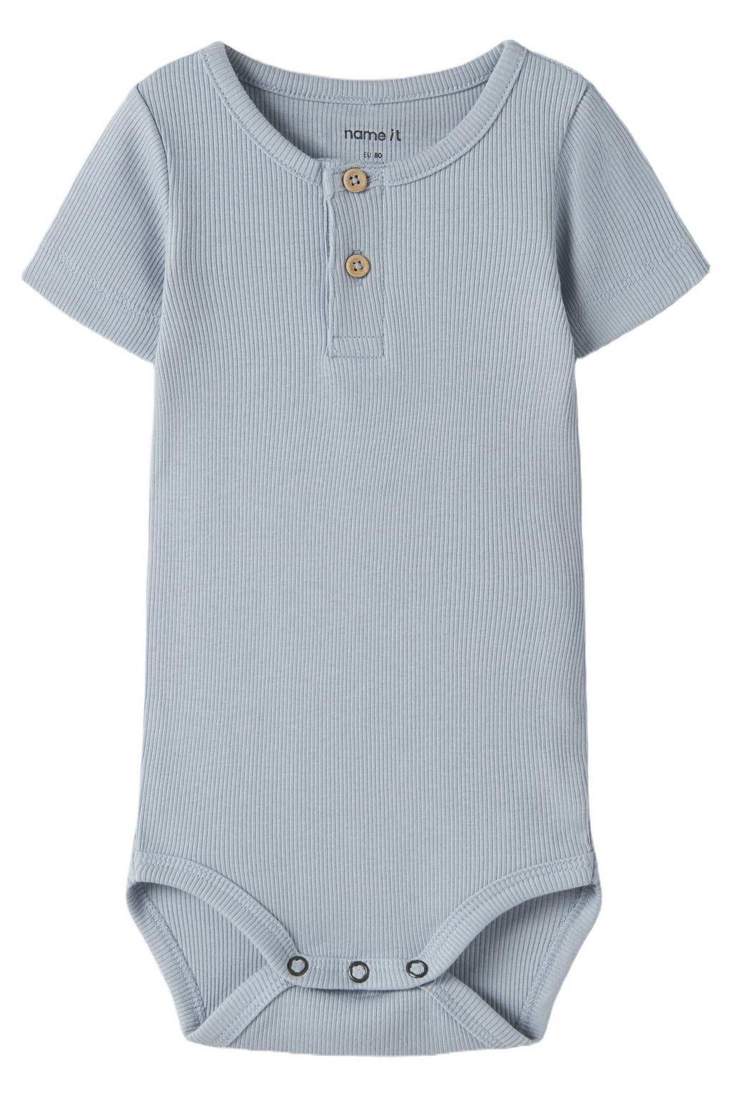 NAME IT BABY romper blauw rib gebreid