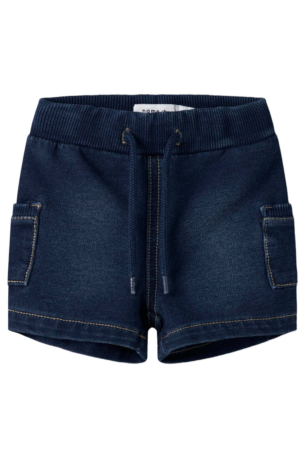 Dark blue denim jongens NAME IT BABY regular short dark blue van stretchdenim met elastische tailleband met koord en effen