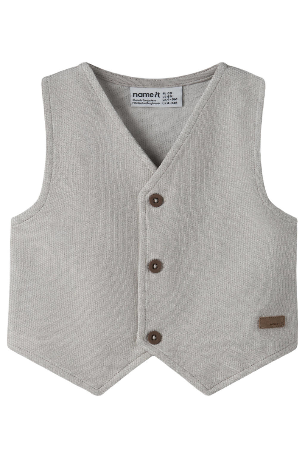 Beige jongens NAME IT BABY gilet van katoen met effen, V-hals en knoopsluiting
