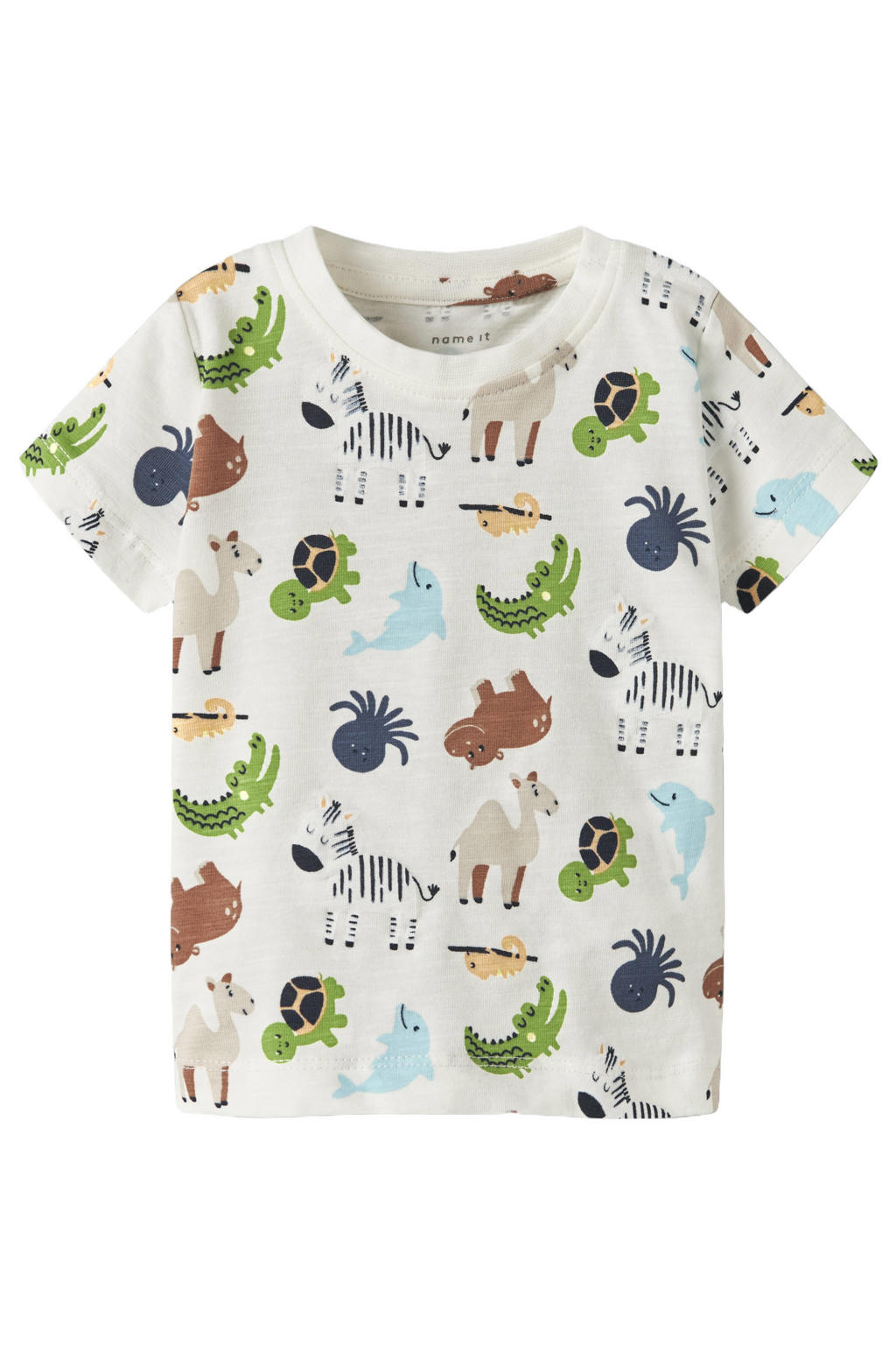 Witte jongens NAME IT BABY T-shirt van stretchkatoen met korte mouwen, ronde hals en drukknoopsluiting