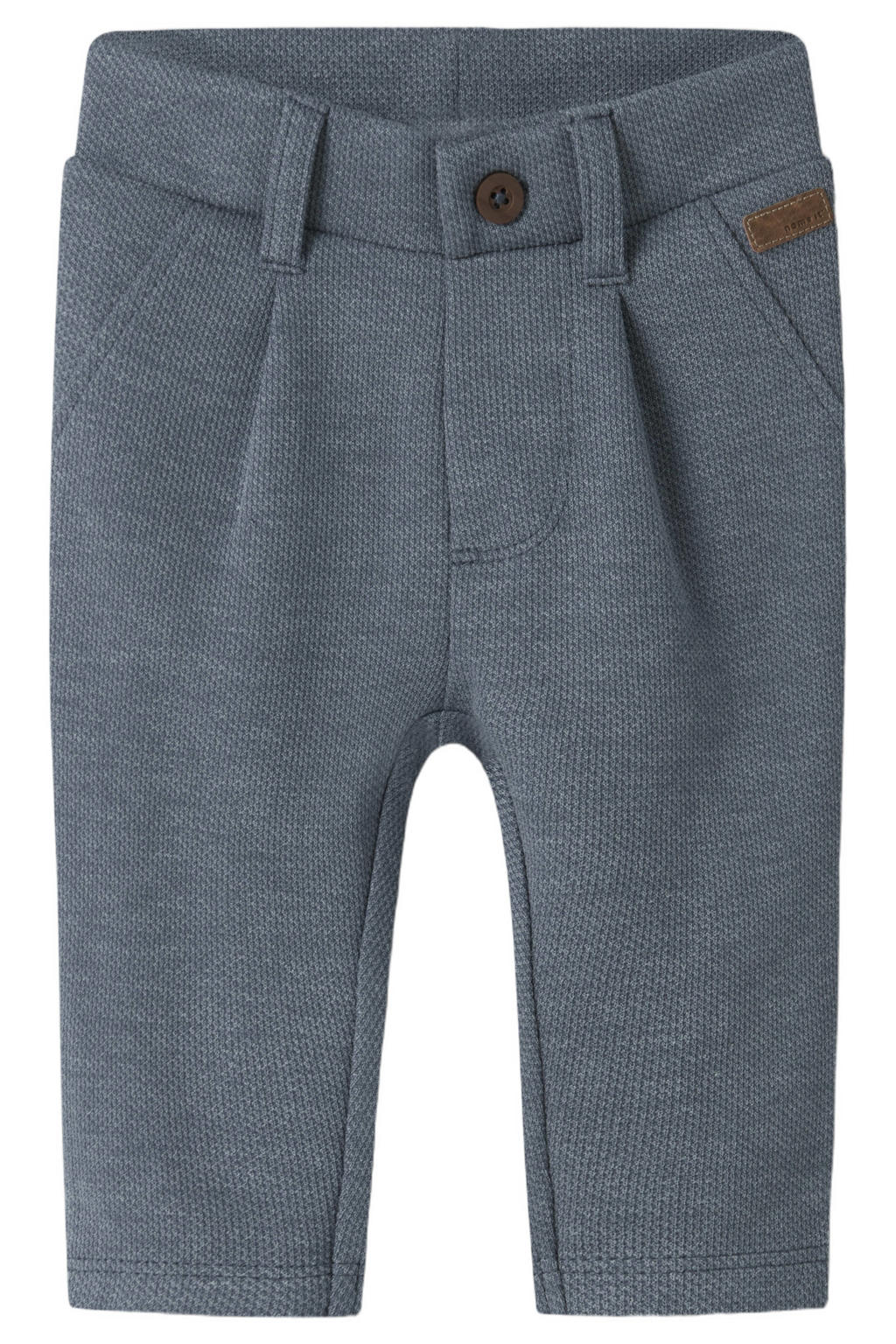 Blauwe jongens NAME IT BABY straight casual broek van katoen met regular waist, rits- en knoopsluiting en effen