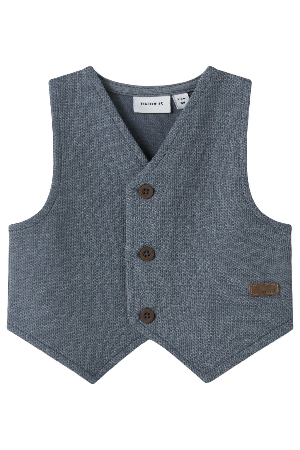 Blauwe jongens NAME IT BABY gilet van katoen met effen, V-hals en knoopsluiting