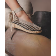 thumbnail: Shabbies Amsterdam PALMA Kimono leren espadrilles zwart/beige