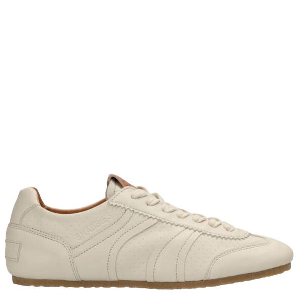 Ecru dames Shabbies Amsterdam Ciska Base leren sneakers met veters