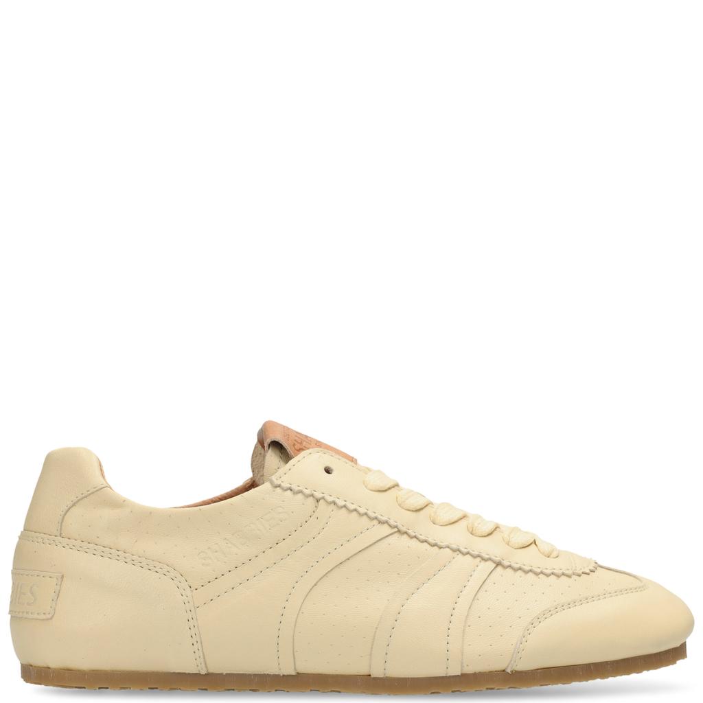 Lichtgele dames Shabbies Amsterdam Ciska Base leren sneakers met veters
