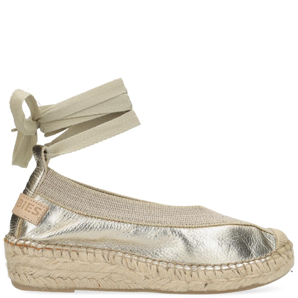 Gouden dames Shabbies Amsterdam leren espadrilles met striksluiting