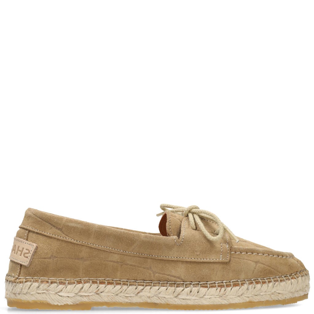 Beige dames Shabbies Amsterdam suède espadrilles met veters