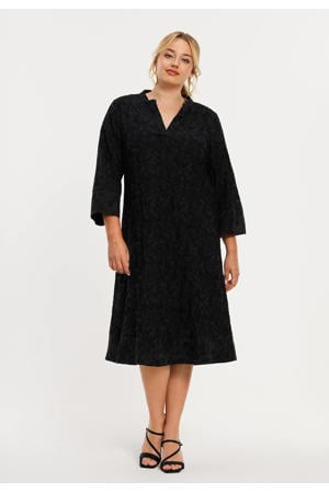 jacquard midi jurk Plus Size - zwart