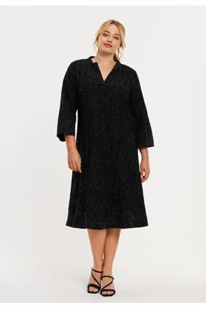 jacquard midi jurk Plus Size - zwart