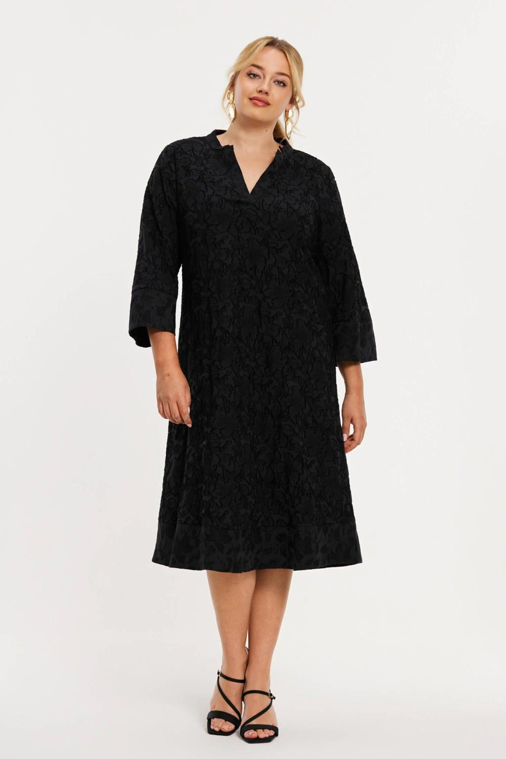 YOEK jacquard midi jurk Plus Size - zwart