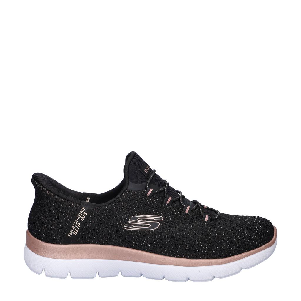 Zwarte dames Skechers Hands Free Slip-Ins Summits sneakers van textiel met elastische veters
