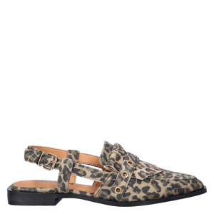 slingback loafers met panterprint beige/zwart