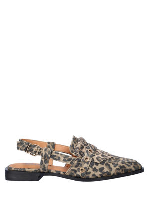 slingback loafers met panterprint beige/zwart