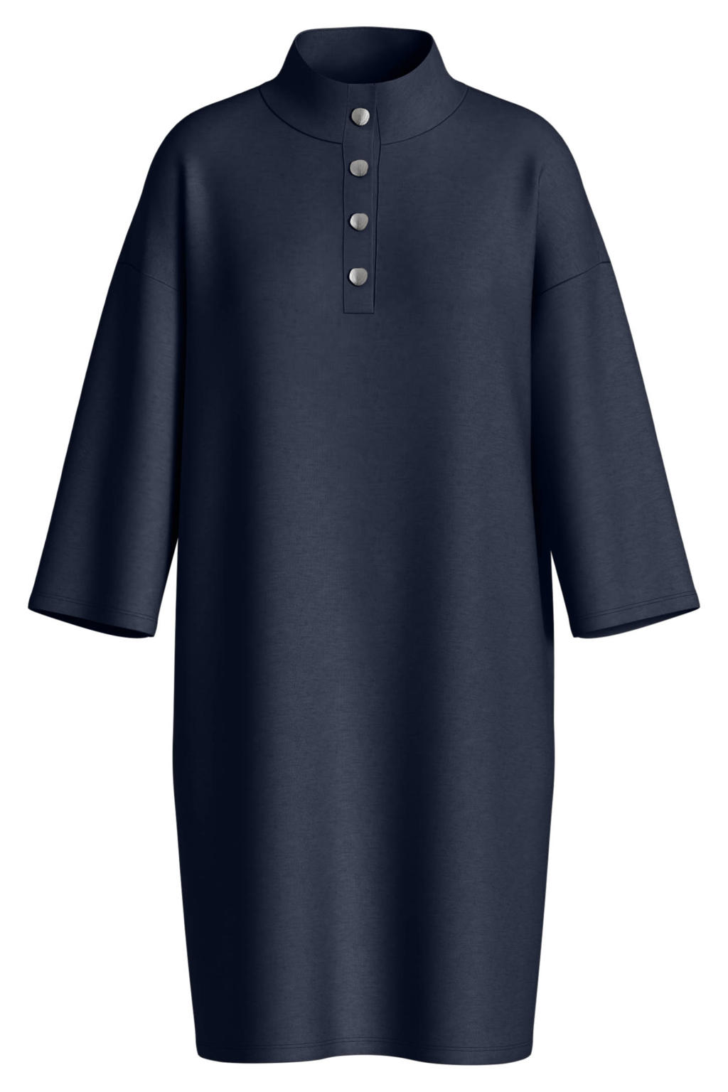 Marineblauw dames VILA korte jurk blauw van polyester met effen, driekwart mouwen, opstaande kraag en knoopsluiting