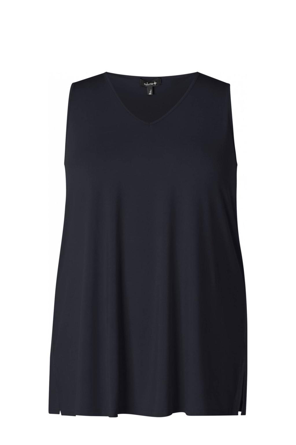 Zwarte dames Colletta mouwloze top van polyester met effen en V-hals