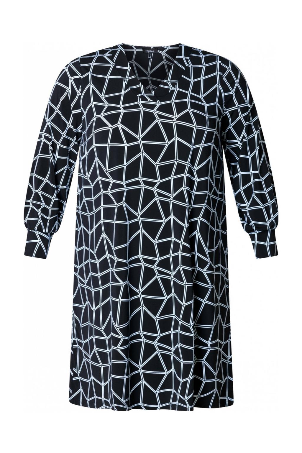 Zwart en witte dames Colletta tuniek van polyester met lange mouwen en V-hals
