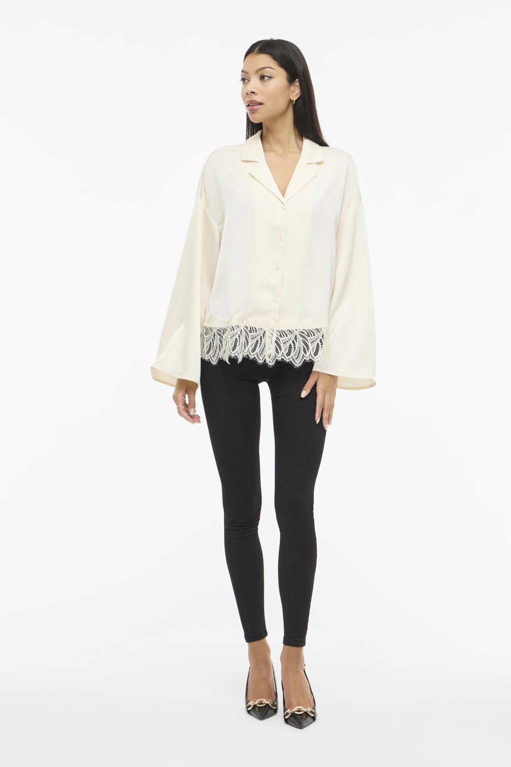 Ecru dames VILA blouse met kant voorzien van
