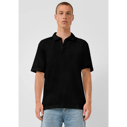 QS regular polo zwart gebreid afbeelding