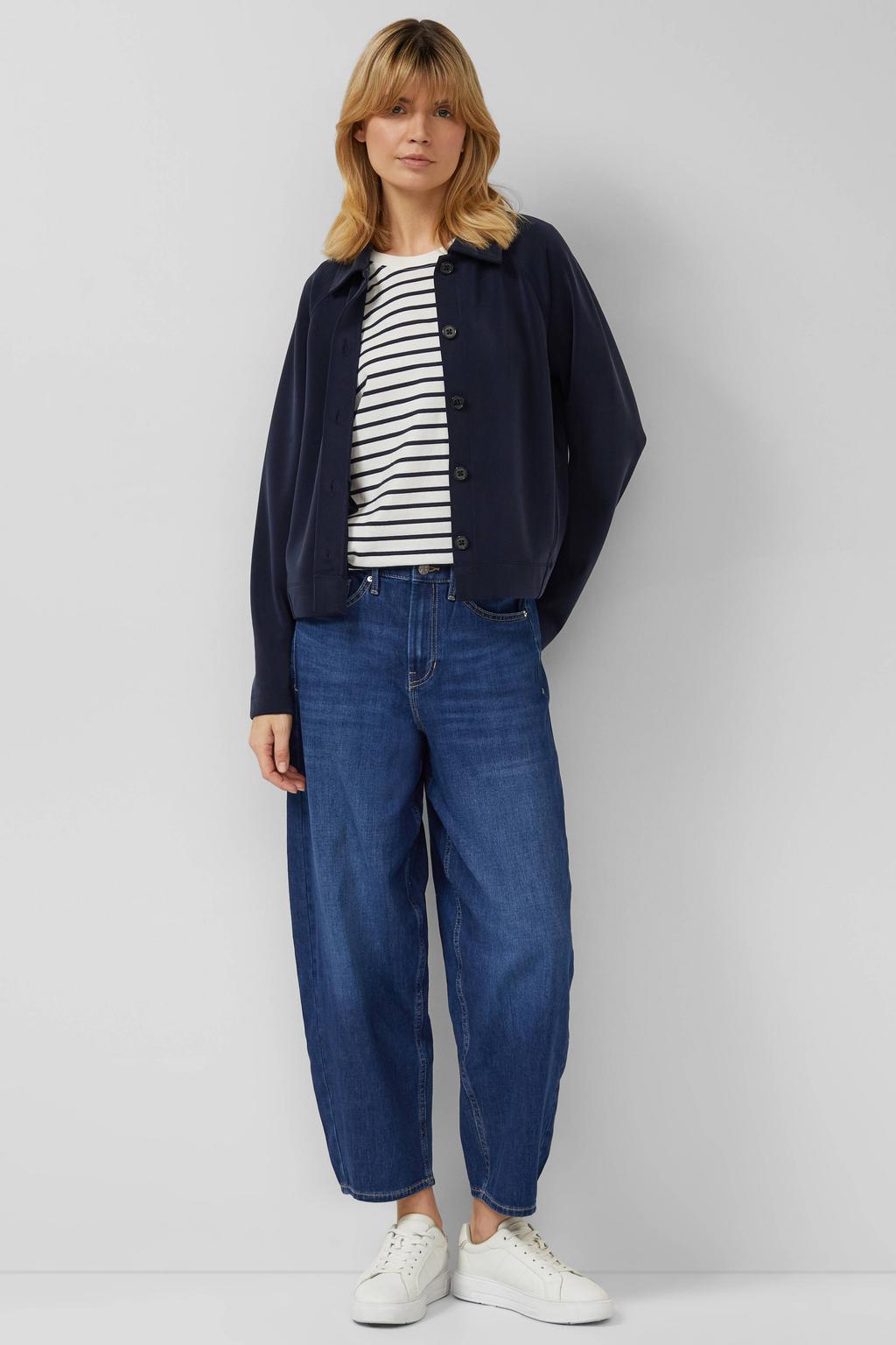 Dark blue denim dames s.Oliver high waist barrel jeans dark blue van denim met rits- en knoopsluiting en effen