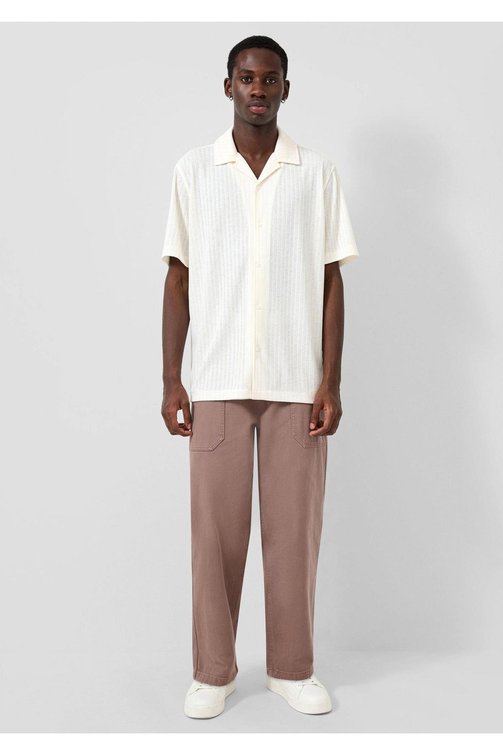 Witte heren QS loose casual overhemd patroon van polyester met effen, korte mouwen, reverskraag en knoopsluiting