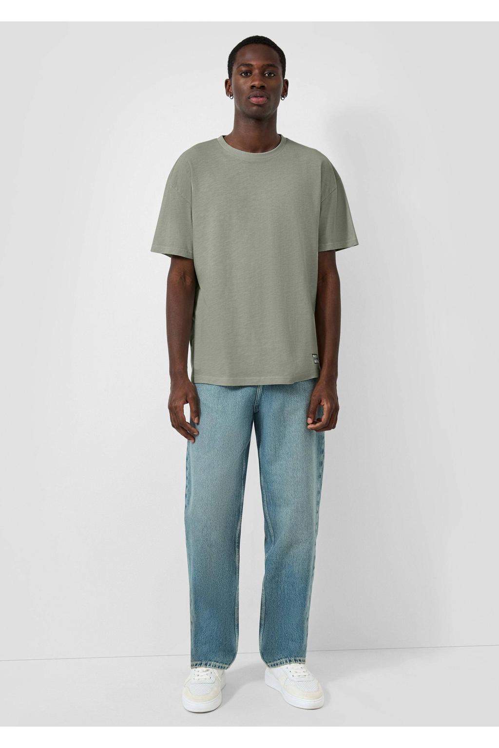 Groene heren QS relaxed T-shirt van katoen met effen, korte mouwen en ronde hals