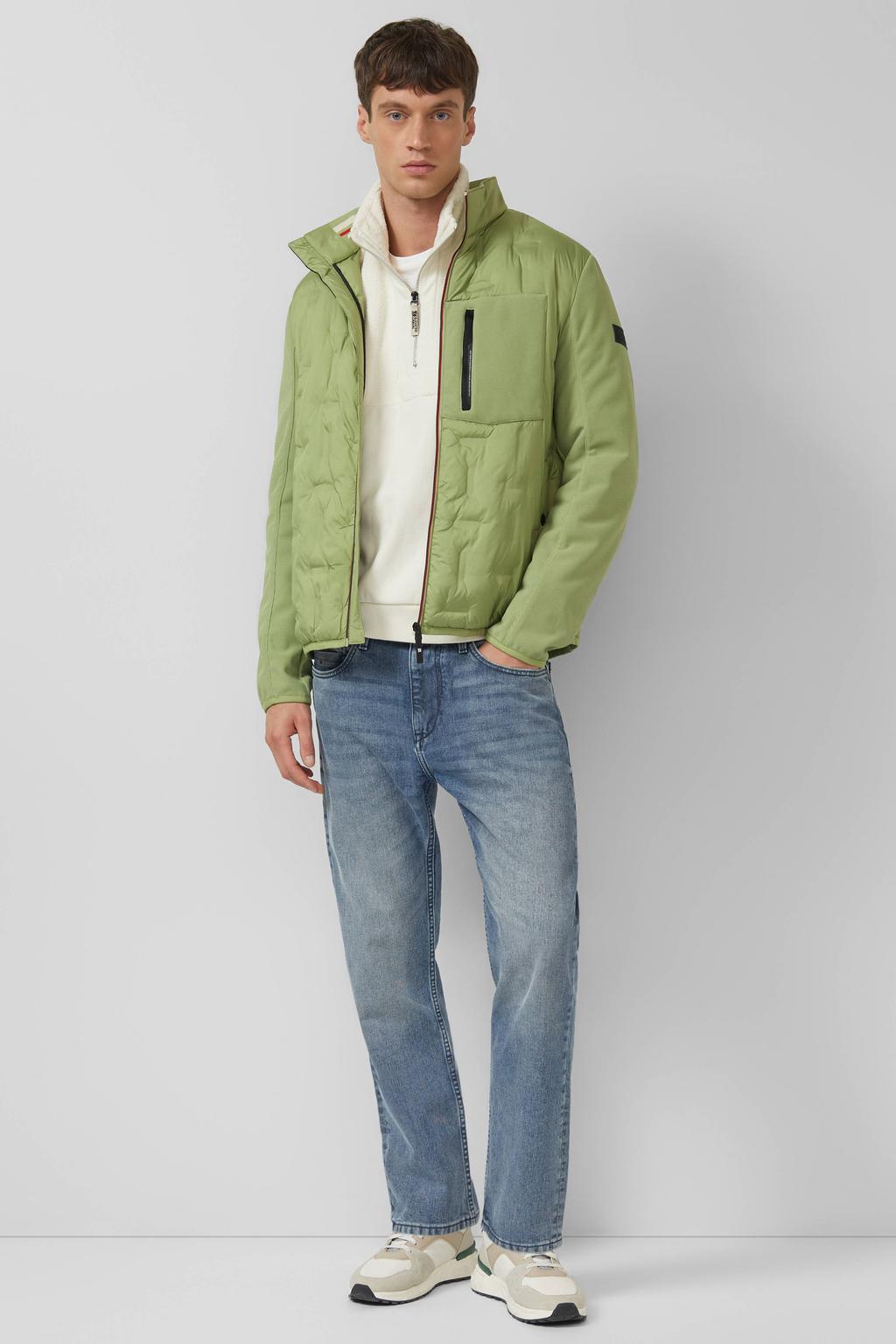 Groene heren s.Oliver winterjas van polyester met effen, lange mouwen, opstaande kraag en ritssluiting