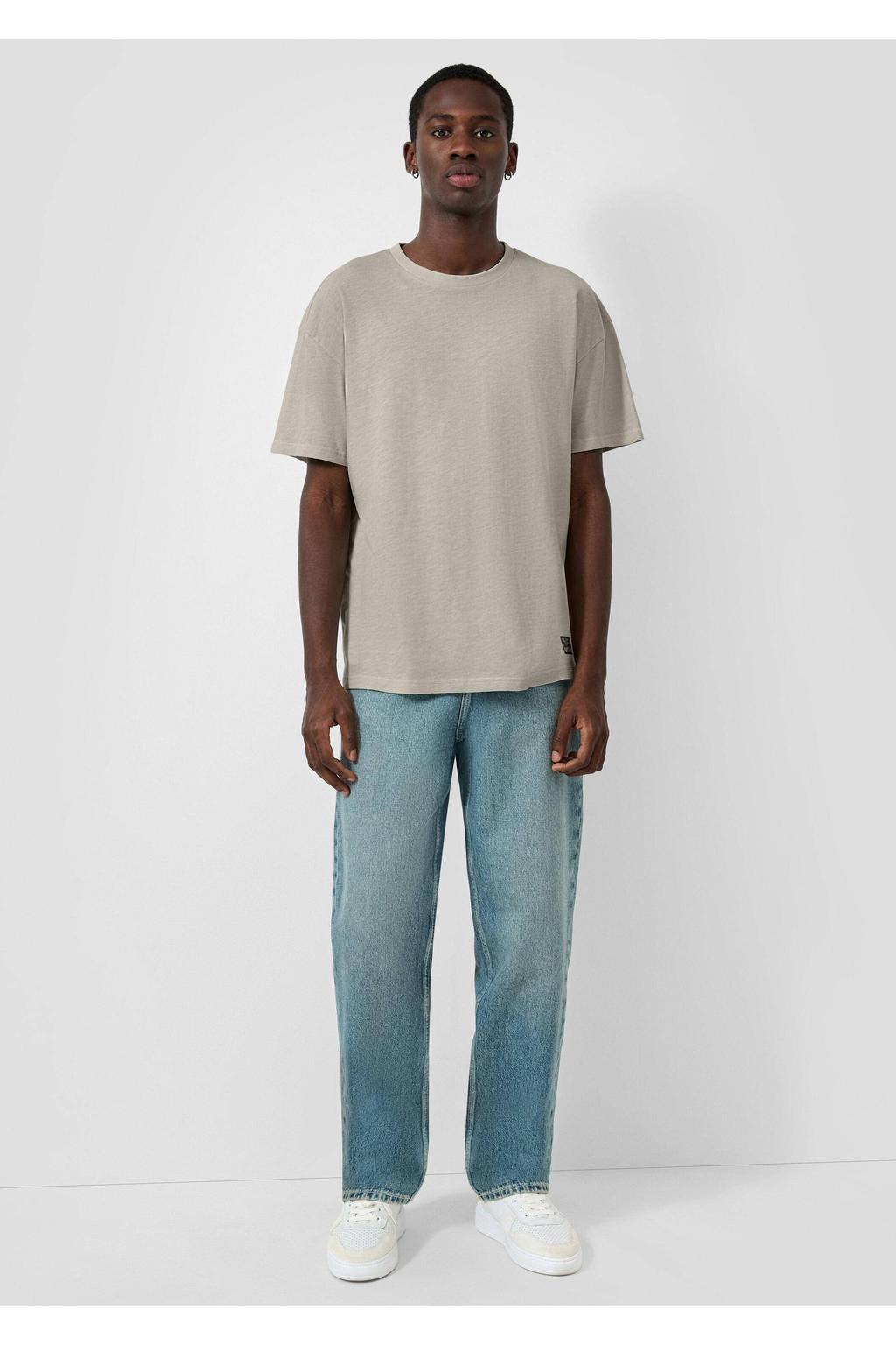 Beige heren QS relaxed T-shirt van katoen met effen, korte mouwen en ronde hals