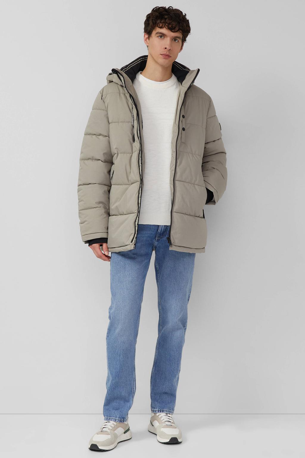 Witte heren s.Oliver sweater met effen, lange mouwen, ronde hals en geribde boorden