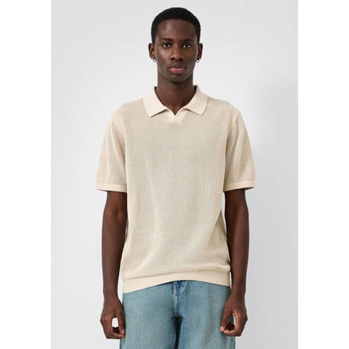 QS regular polo gebreid beige afbeelding