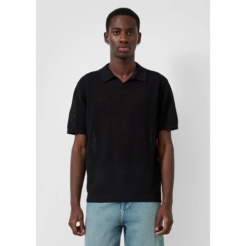 QS regular polo gebreid zwart afbeelding
