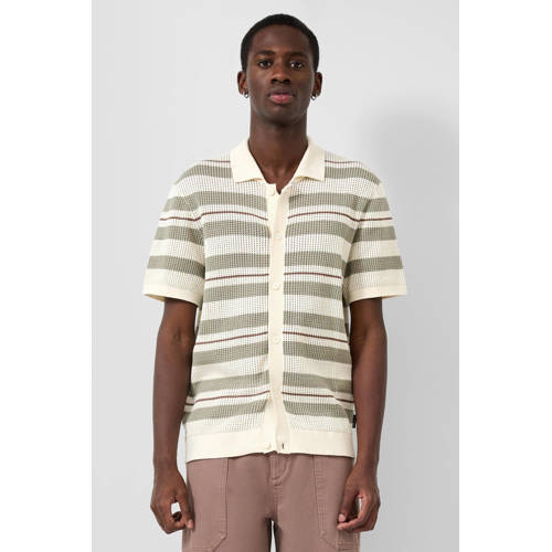 QS regular gestreepte casual overhemd gebreid ecru afbeelding