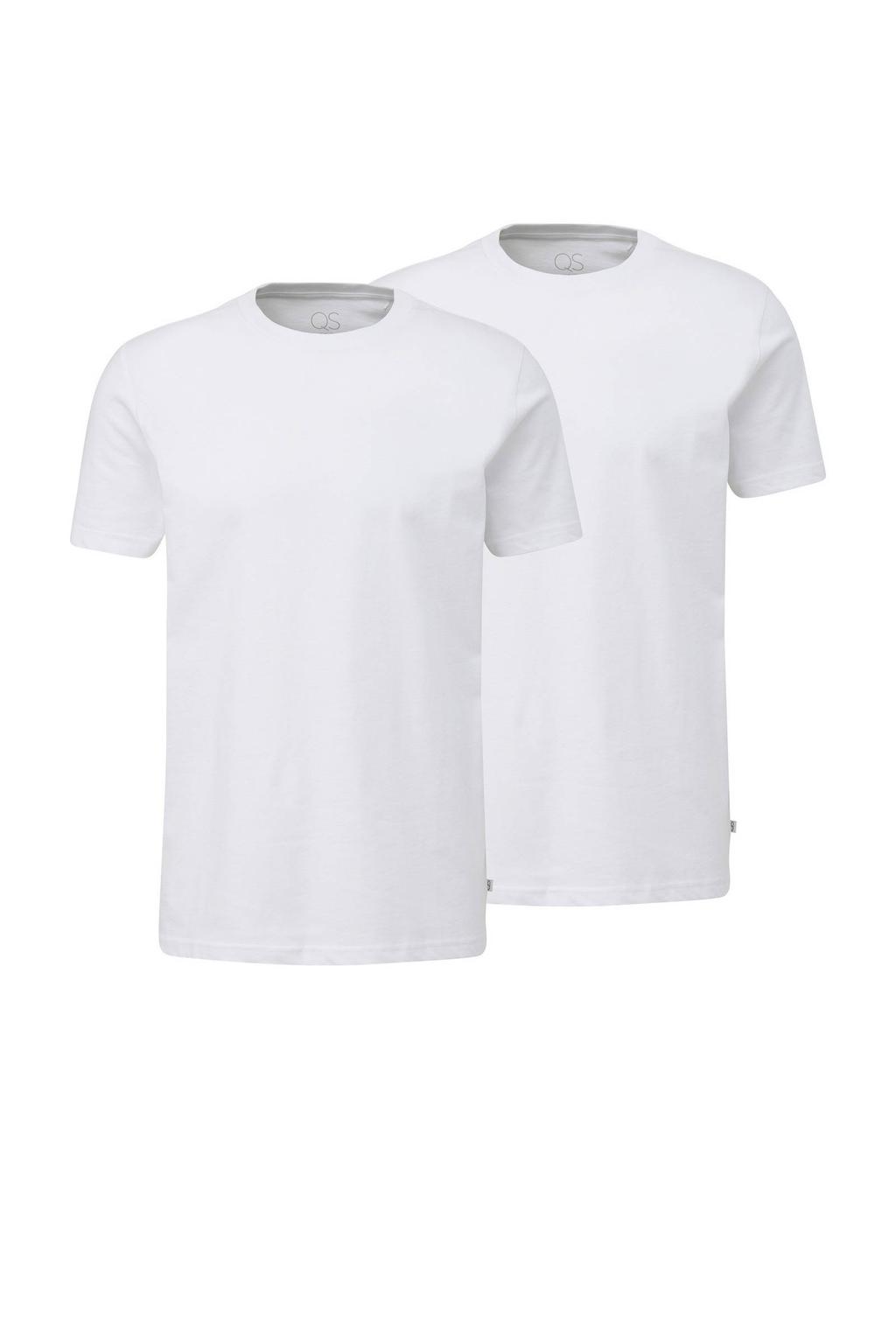 Witte heren QS regular T-shirt van katoen met effen, korte mouwen en ronde hals
