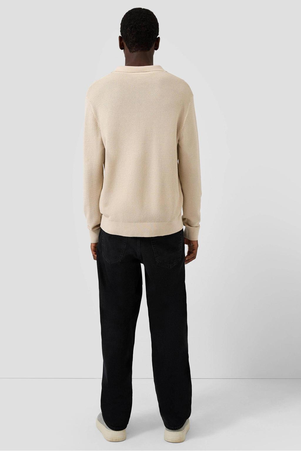 Beige heren QS vest gebreid van katoen met effen, lange mouwen, klassieke kraag en knoopsluiting