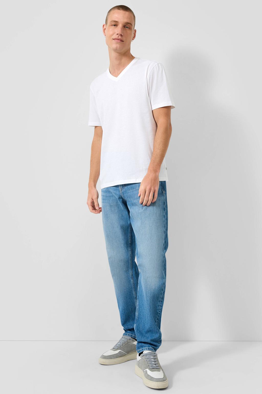 Set van 2 witte heren QS regular T-shirt van katoen met effen, korte mouwen en V-hals