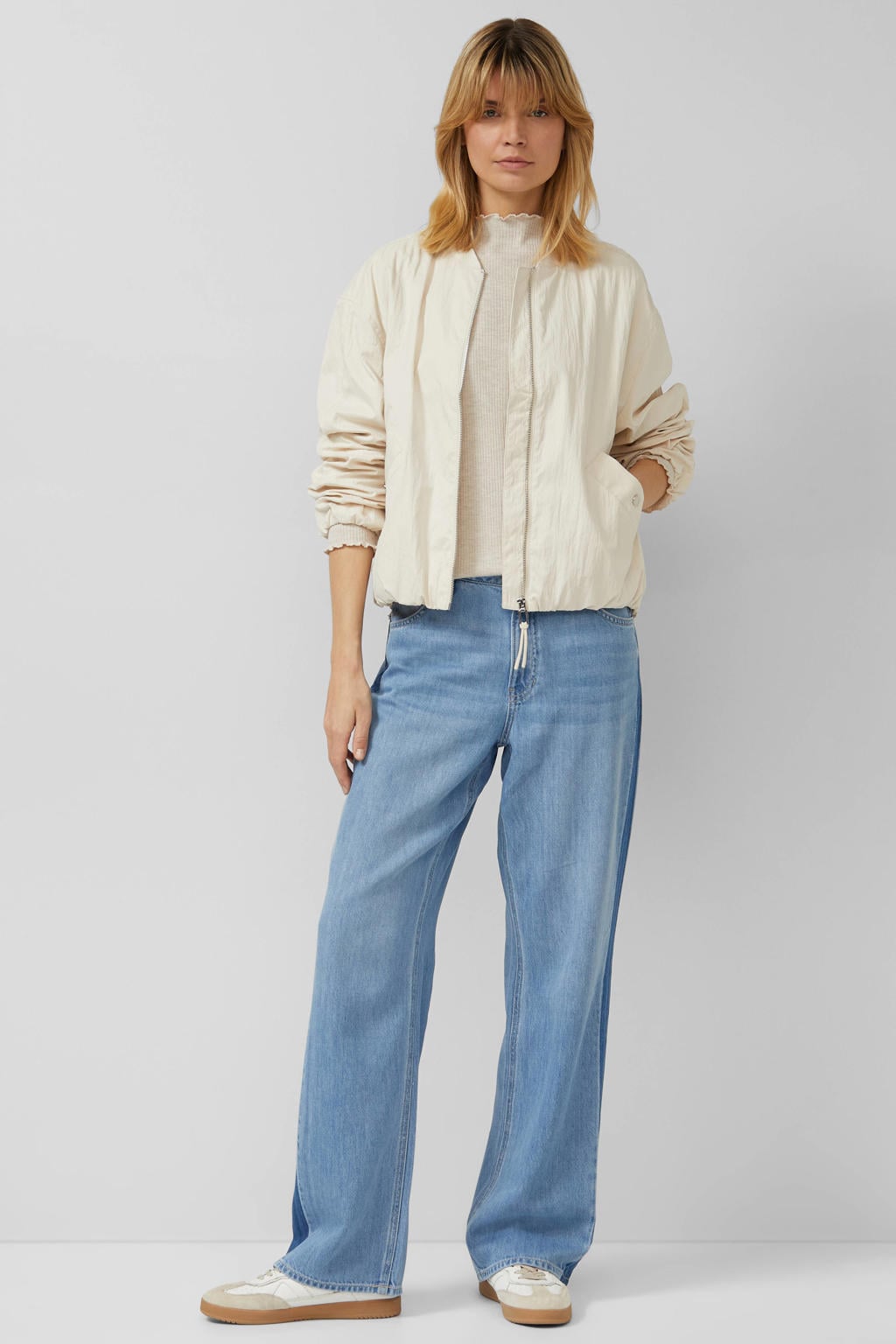 Ecru dames s.Oliver top van polyester met effen en lange mouwen