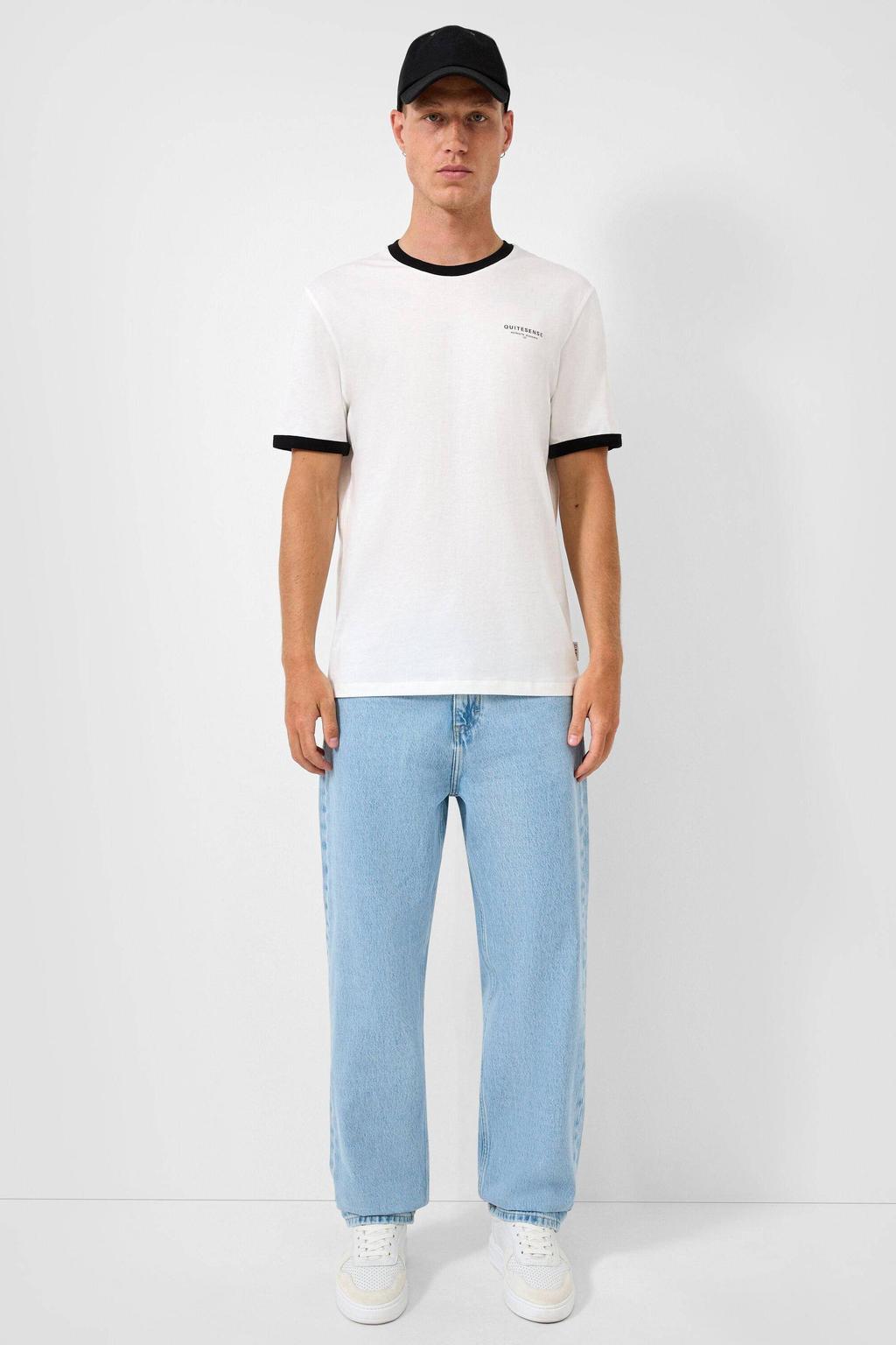Ecru heren QS regular T-shirt van katoen met printopdruk, korte mouwen en ronde hals