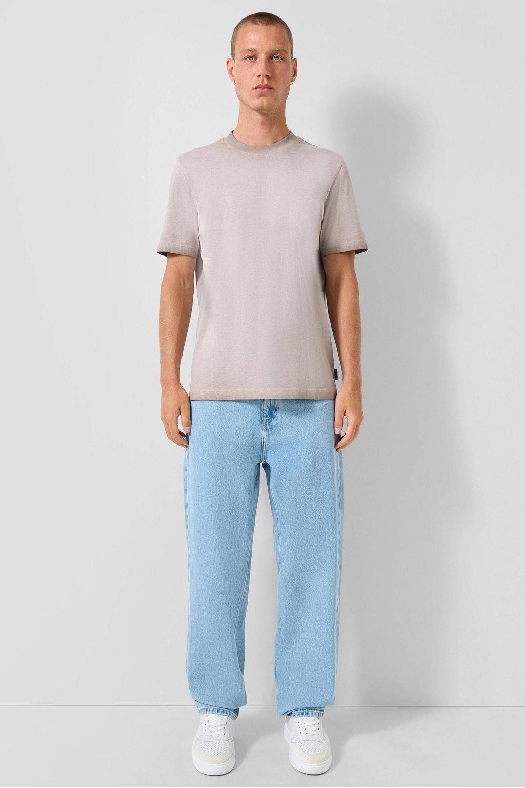 Beige heren QS relaxed T-shirt van katoen met effen, korte mouwen en ronde hals