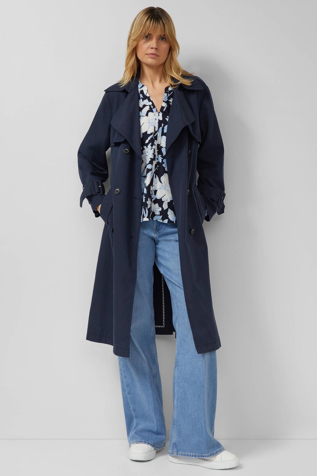 Blauwe dames s.Oliver blouse van viscose met lange mouwen, V-hals en knoopsluiting