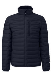 thumbnail: Donkerblauwe heren s.Oliver gewatteerde jas van polyester met effen, lange mouwen, opstaande kraag, ritssluiting en doorgestikte details