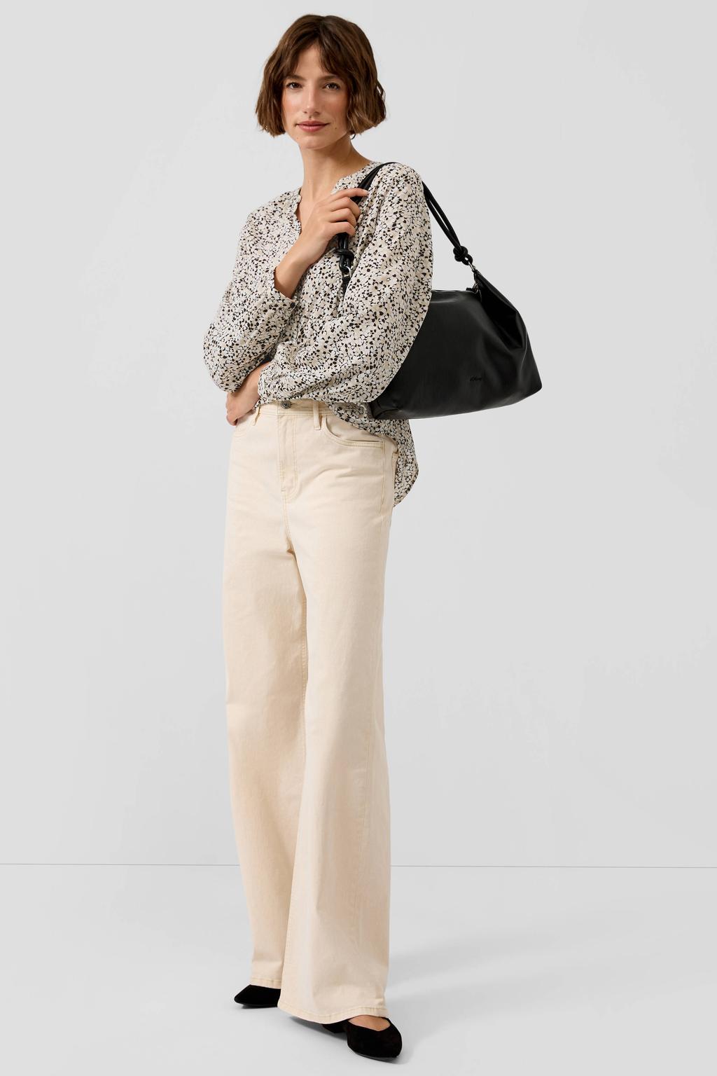 Multikleurige dames s.Oliver blouse van viscose met lange mouwen, V-hals en knoopsluiting