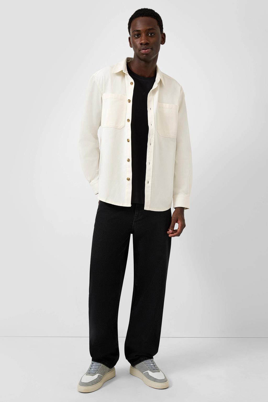 Witte heren QS regular casual overhemd van katoen met effen, lange mouwen, klassieke kraag en knoopsluiting