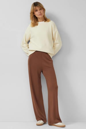 wide leg high waist casual broek donkerbruin