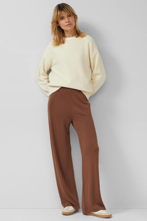 wide leg high waist casual broek donkerbruin
