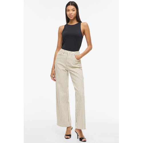 VILA Vichia high waist loose fit jeans met krijtstreep ecru afbeelding
