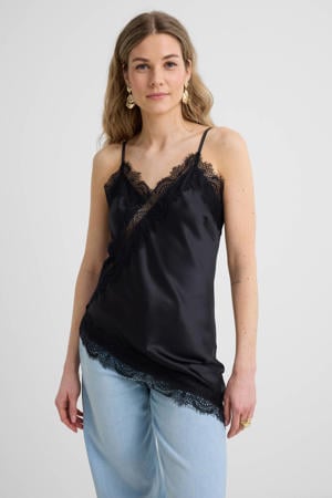 satijnen asymmetrische top zwart