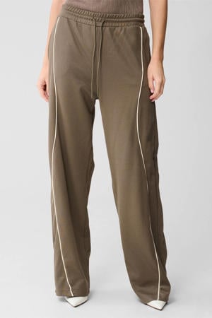 wide leg high waist gestreepte broek donkergroen